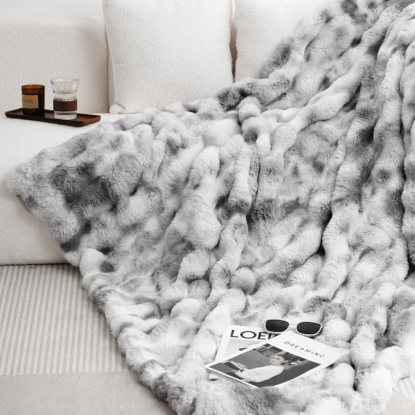 Plush Bubble Faux-Fur Throw Blanket – 14 Colour & Size Options