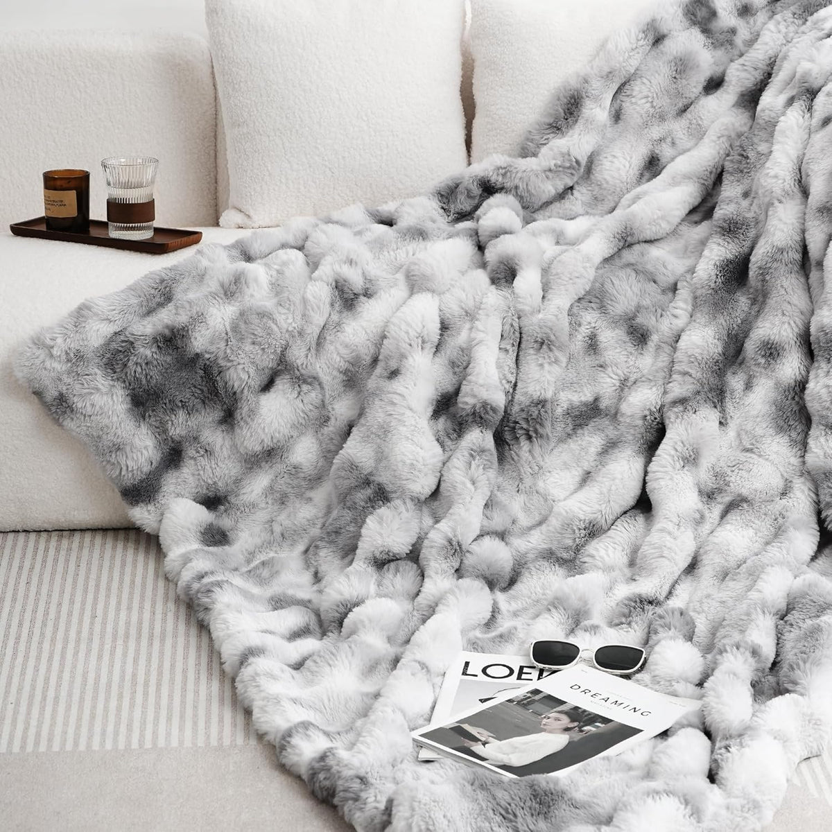 Plush Bubble Faux-Fur Throw Blanket – 14 Colour & Size Options