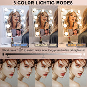 Hansong Lighted Vanity Mirror with Bluetooth Speaker and Wireless Charging Makeup Mirror with Lights 9 Dimmable Bulbs Lighted Makeup Mirror 3 Color Lighting Tabletop (White)