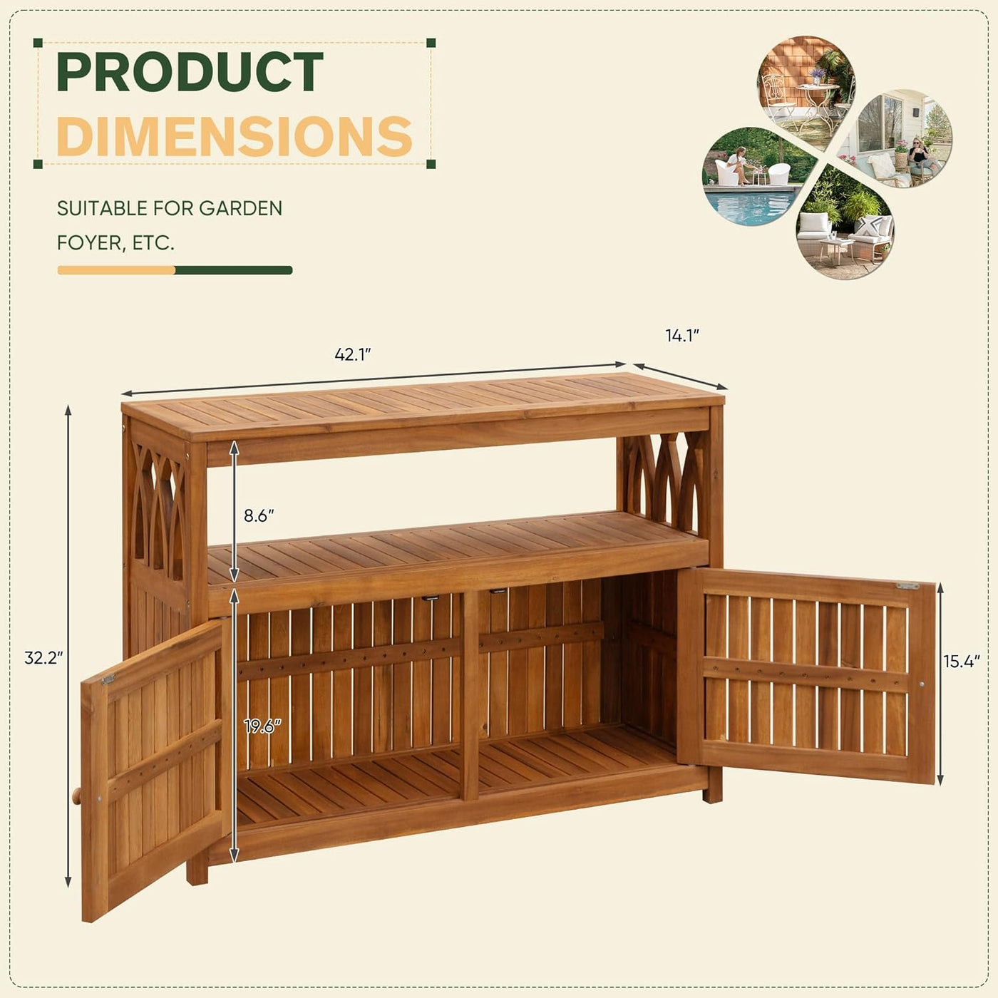2-Tier Acacia Outdoor Storage Cabinet with Magnetic Doors