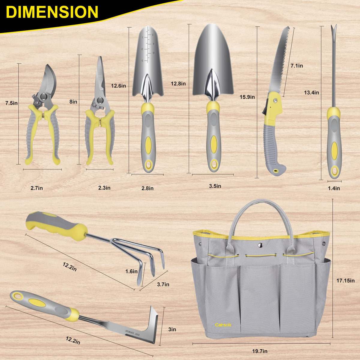 10-Piece Stainless-Steel Garden Tool Set with Bag & Gloves