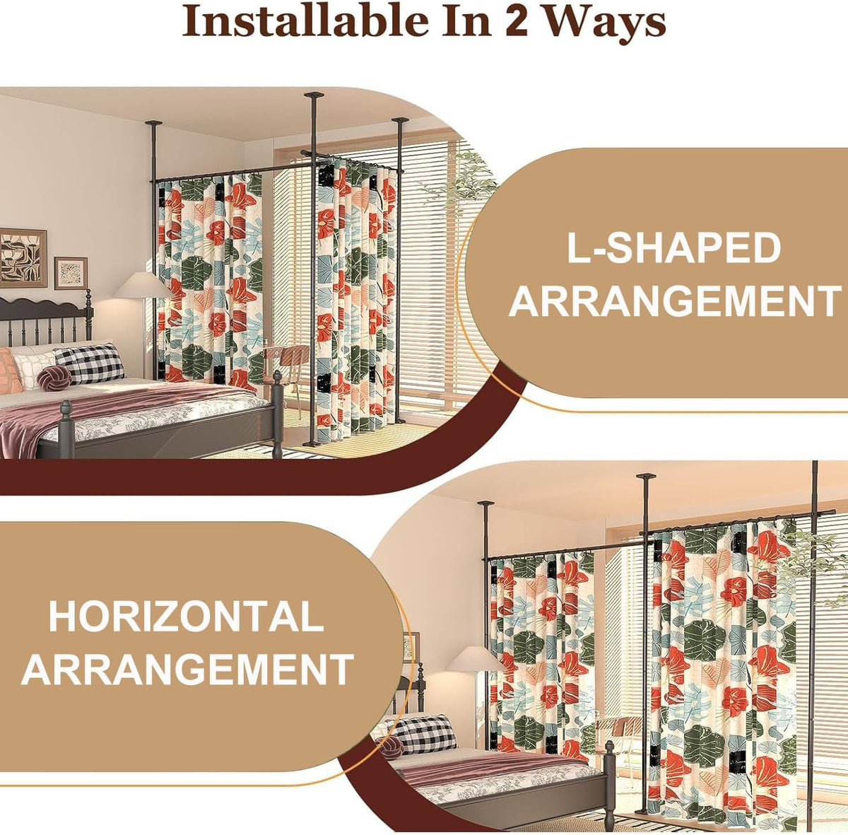 No-Drill Tension Room-Divider Curtain Rod – 6 Options