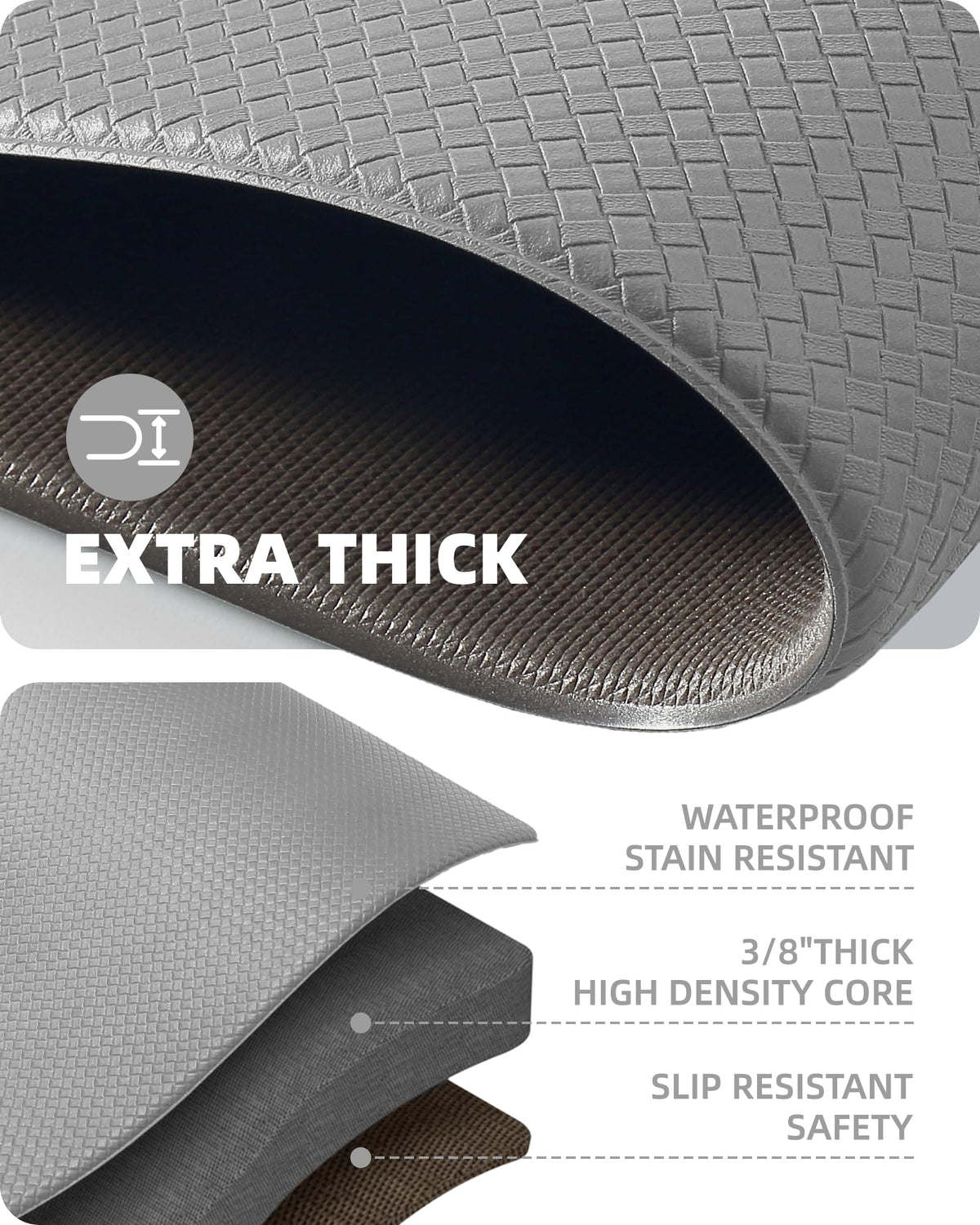 2-Piece Grey Cushioned Kitchen Mat Set – 43 × 119 & 43 × 241 cm