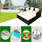 Beige Rattan Outdoor Daybed with Cushion & 4 Pillows