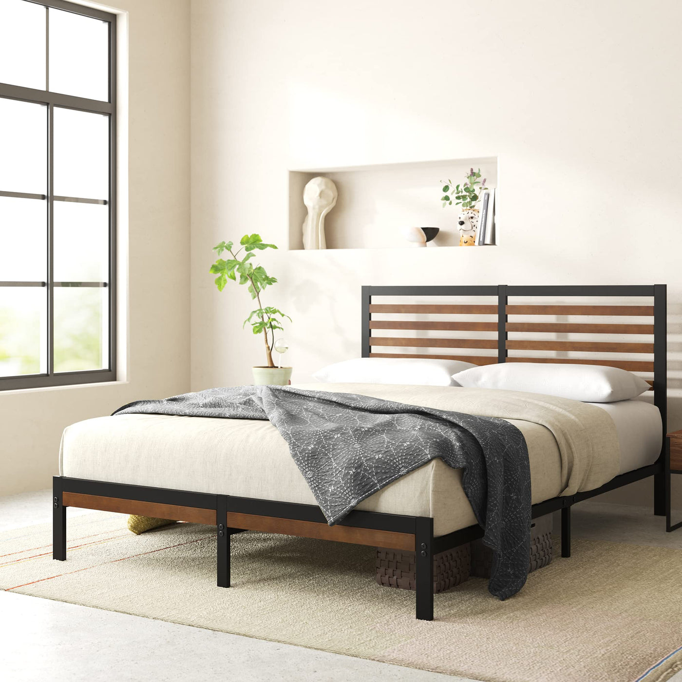Zinus Kai Bamboo & Steel Queen Platform Bed – Brown