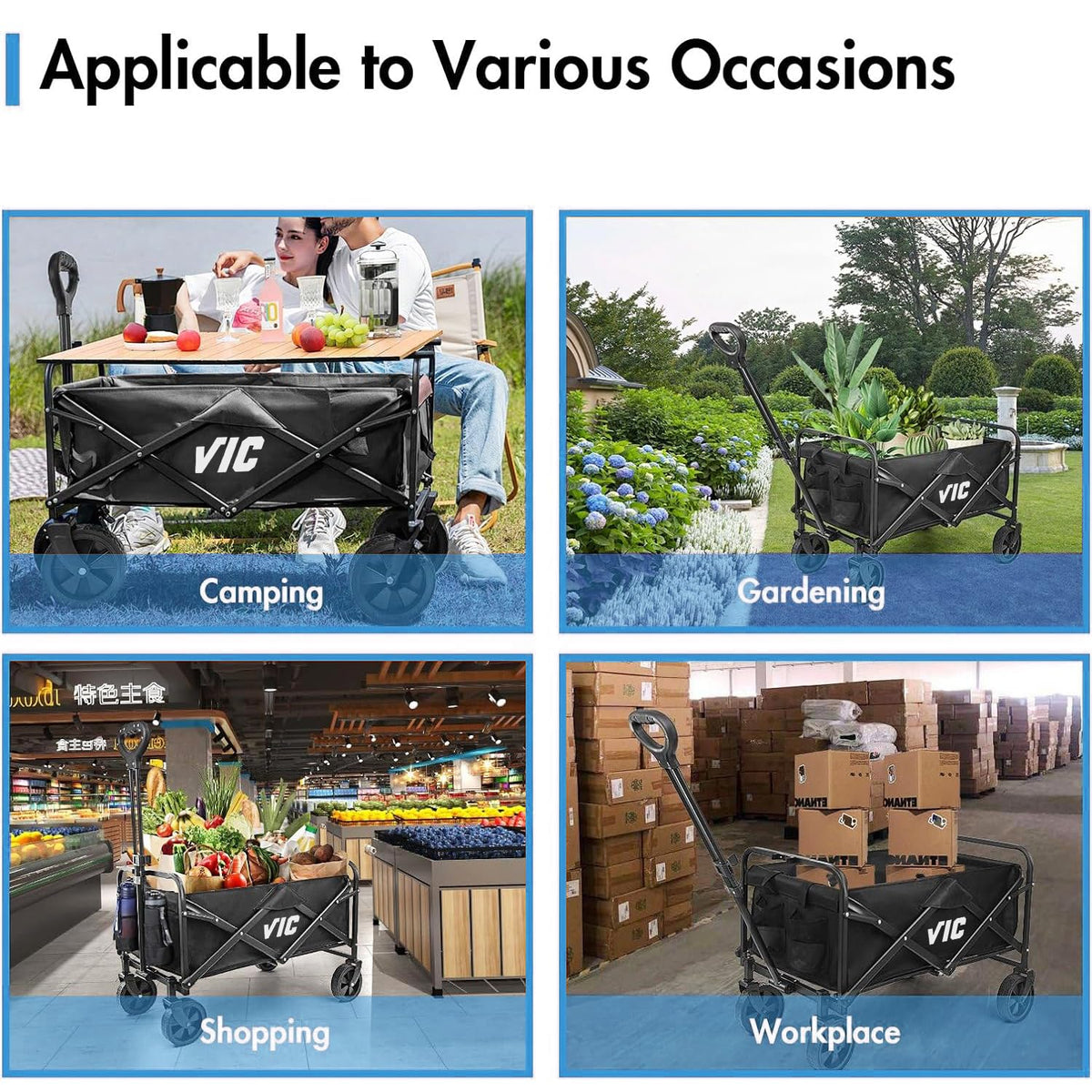 L4 Heavy-Duty Collapsible Utility Wagon with Side Pocket