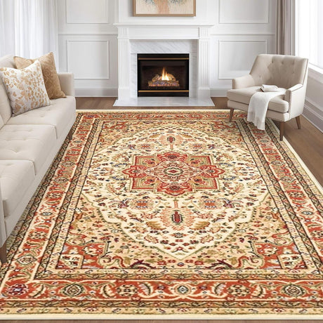 Soft Area Rugs Faux Cashmere Vintage Carpet, Non-Slip Machine Washable Low Piles Modern Boho Persian Rugs Abstract Floor Mat for Bedroom/Living Room/Playroom/Office Indoor Decor (Color 5, 120x160cm)