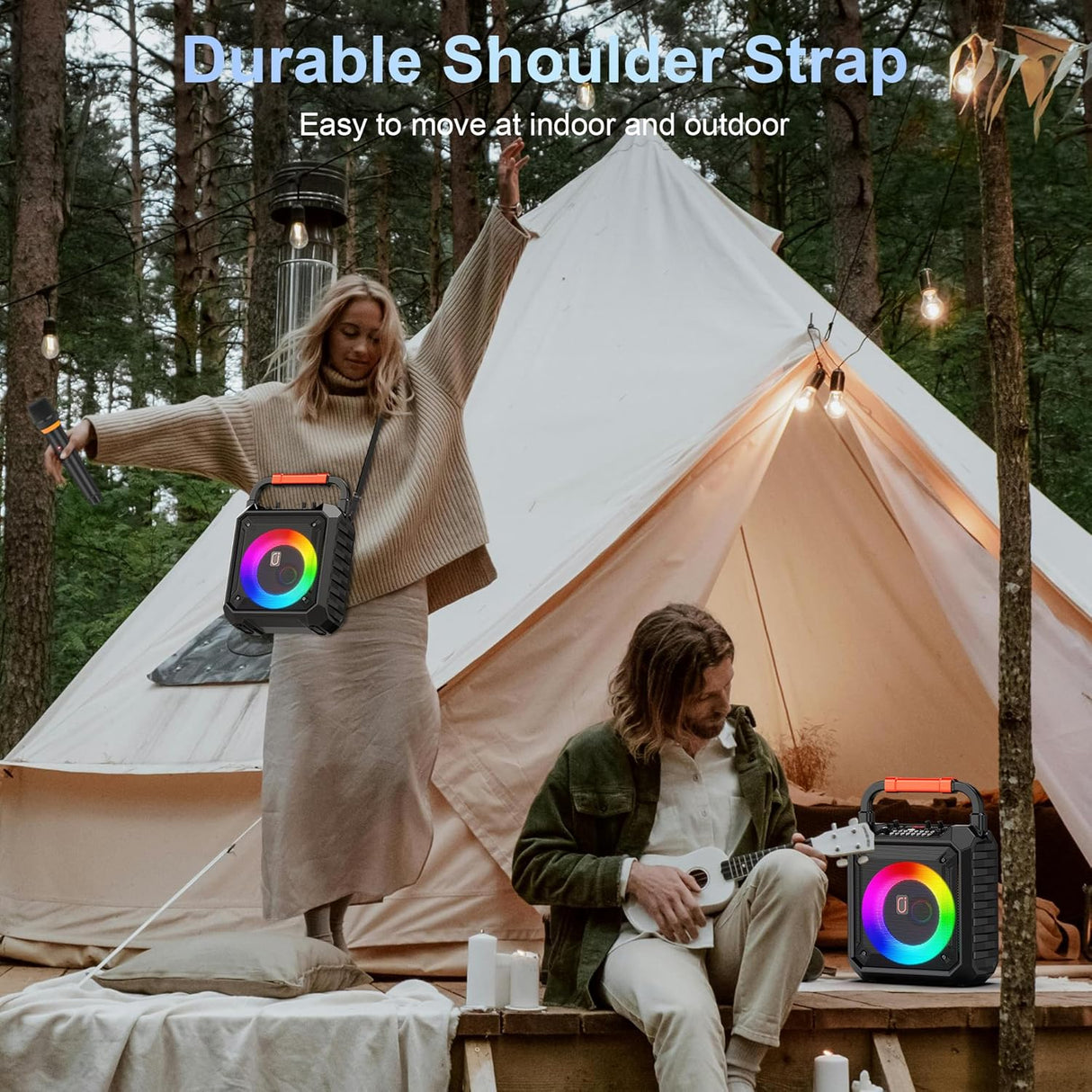 JYX Karaoke Machine 2 Microphones, Portable Bluetooth Karaoke Speaker with DJ Lights for Party & Outdoor, Wireless Microphone Karaoke for Adults, PA System Supports FM, USB, AUX, REC, TF