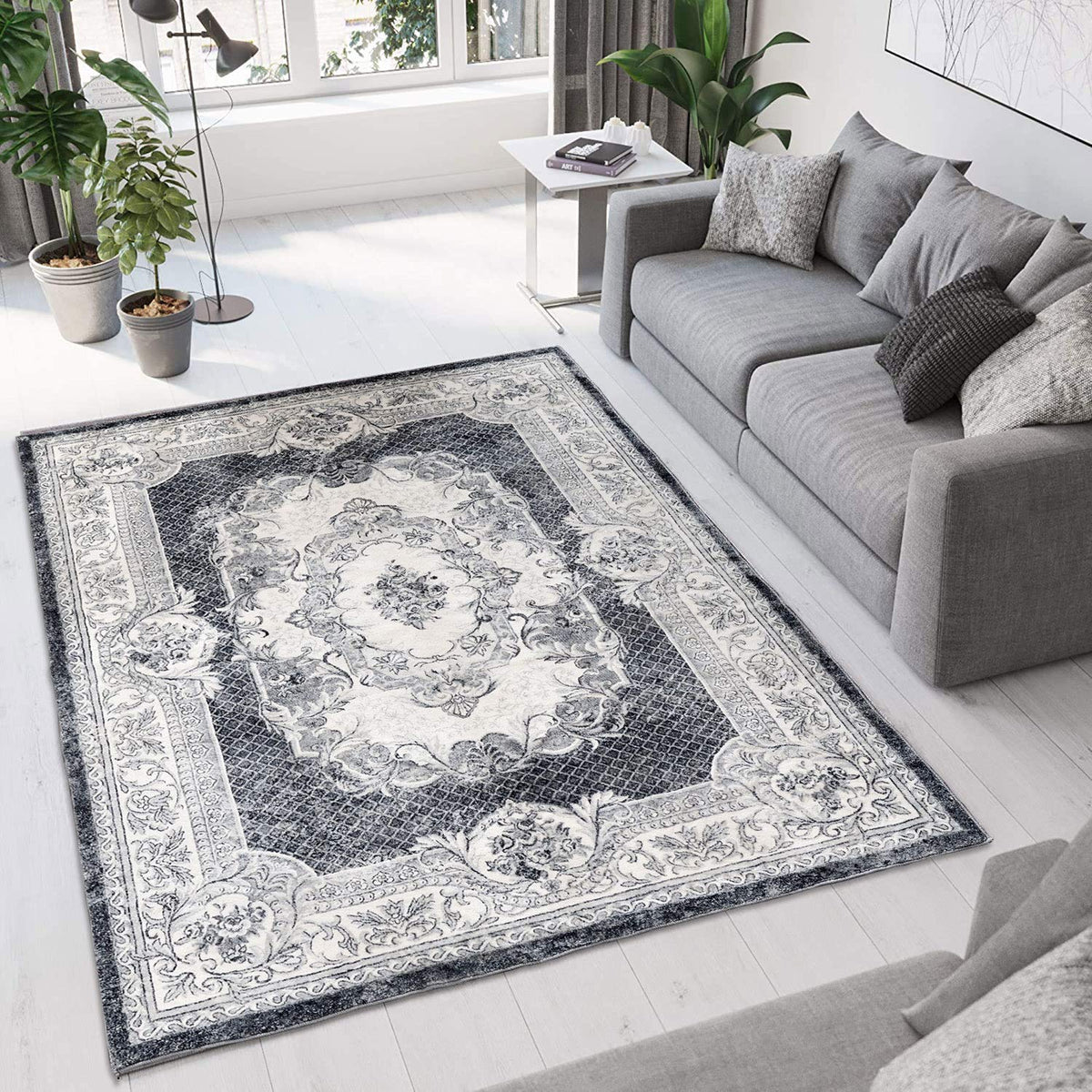 200 × 200 cm Grey & White Imitation-Cashmere Area Rug