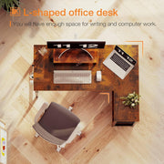 Reversible L-Shaped Desk with Shelves & Monitor Stand