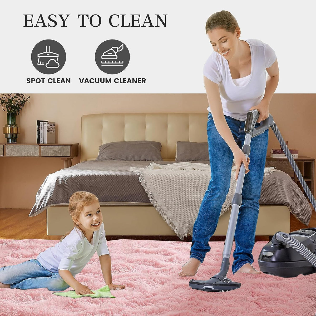 Ultra-Soft Washable Shaggy Area Rug – Pink, 80 × 160 cm