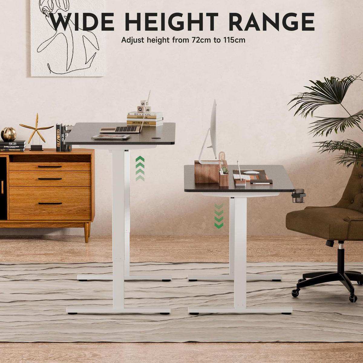 Electric Height Adjustable Standing Desk Whole-Piece Desktop Sit Stand Up Computer Desk Workstation with Memory Controller for Home, Office, Gaming 120×60cm (White Frame + Black Top)