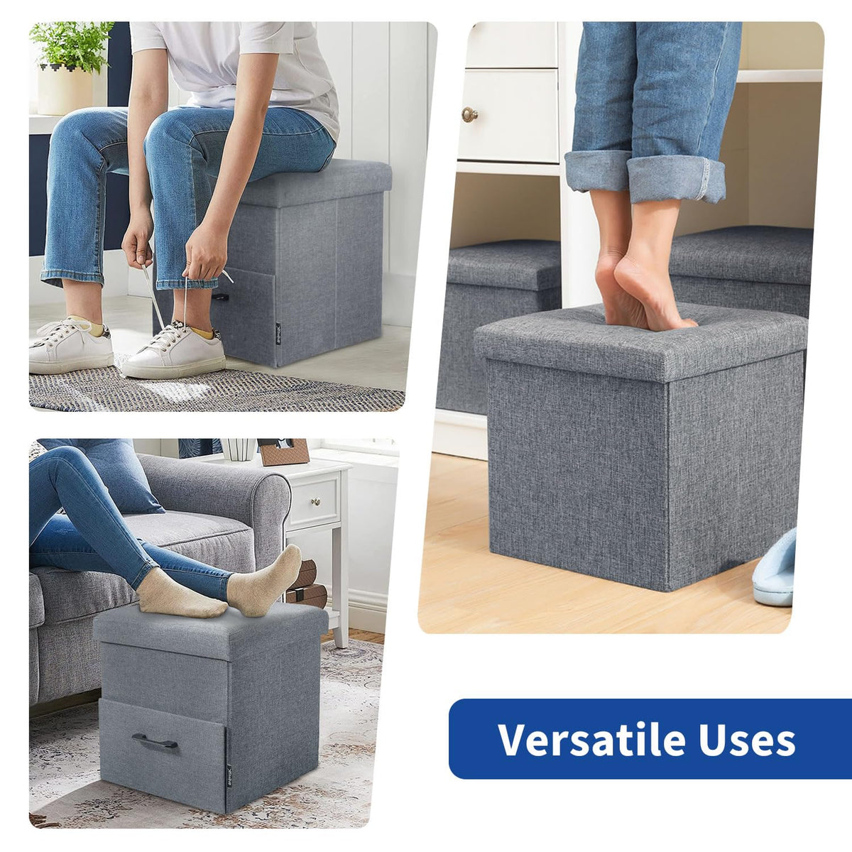 40 cm Folding Storage Ottoman Cube with Drawer