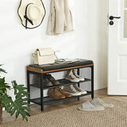 80 cm Padded Shoe Bench with Mesh Shelf – Rustic Brown