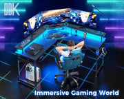 ODK L-Shaped Gaming Desk with LED Lights & USB Charging