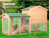 i.Pet Chicken Coop Large Rabbit Hutch, 138 x 49 x 85cm Coops Wooden Pet House Run Cage Walk in Guinea Pig Ferret Bunny Hen Chook, Outdoor Metal Door Roof Ladder Hatch Nestiong Box Farm