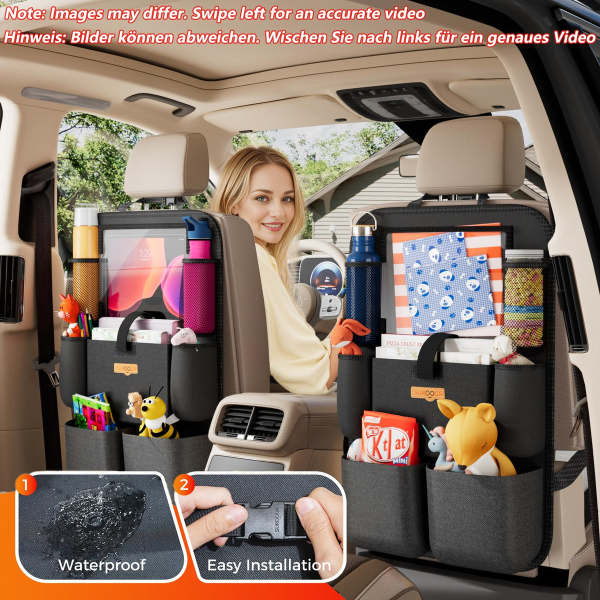 2-Pack Black Car-Seat Organisers with 11-Inch Tablet Holders
