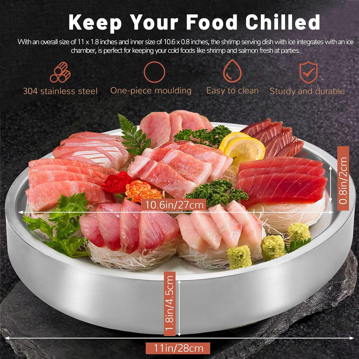 Stainless-Steel Chilled Serving Tray with Ice Chamber