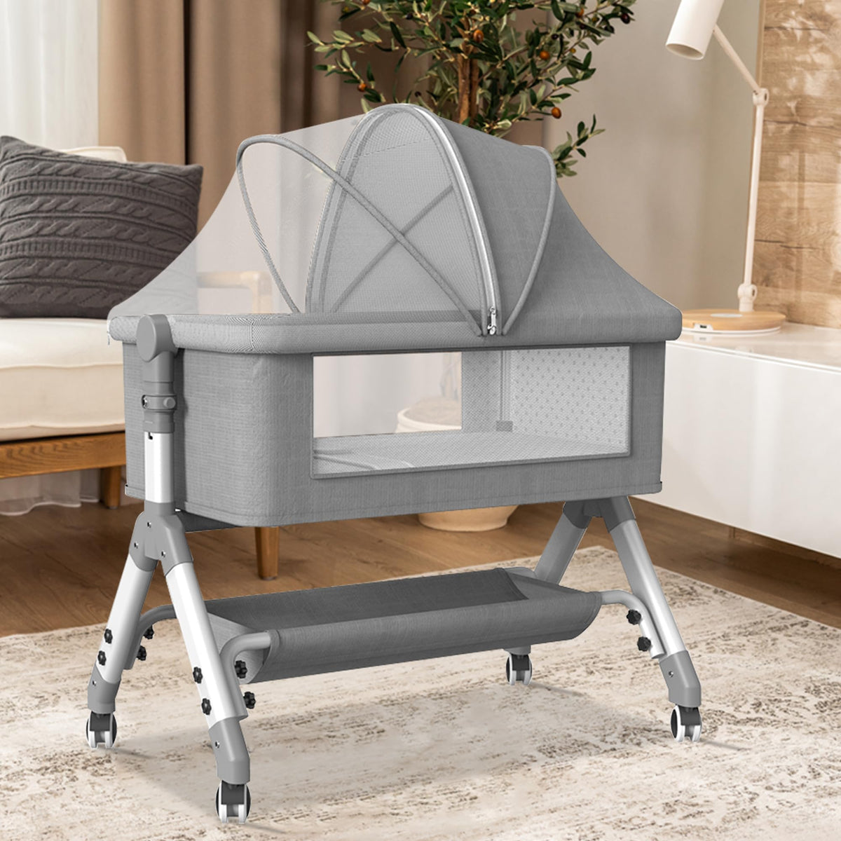3-in-1 Baby Cot Bed Crib Bedding Set Bassinet Safety Fence Adjustable Beside Rails Babysitter Sleep