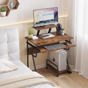 Rustic Computer Desk with Monitor Stand & Adjustable Storage