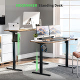 Electric Standing Desk 110x60cm (43.3"x23.6"), Height Adjustable Standing Desk with Splice Board, Stand Up Desk with Hook and Memory Smart Handset(Black Frame + Rustic Brown Desktop)