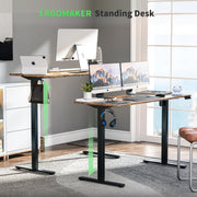 Electric Standing Desk 110x60cm (43.3"x23.6"), Height Adjustable Standing Desk with Splice Board, Stand Up Desk with Hook and Memory Smart Handset(Black Frame + Rustic Brown Desktop)