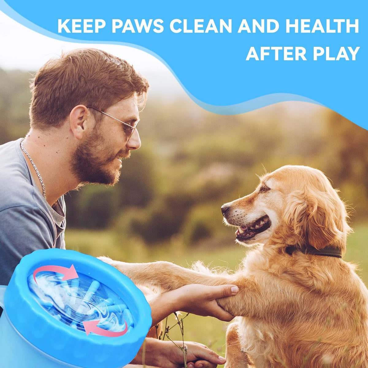 Silicone Dog Paw-Cleaning Cup with 3 Absorbent Towels