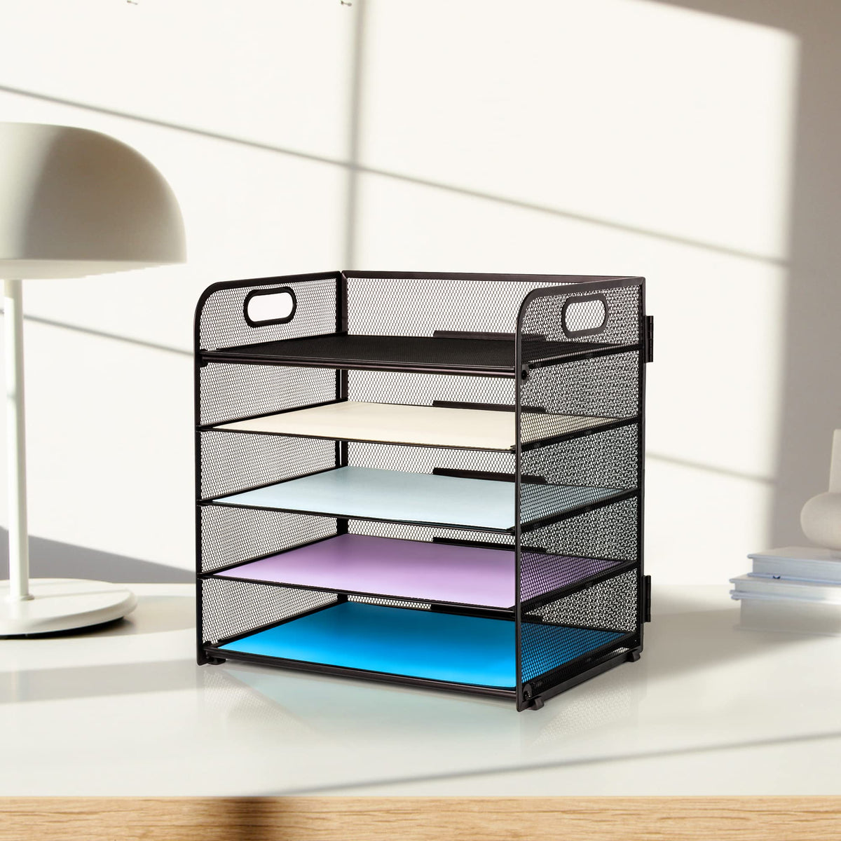 Black 5-Tier Mesh Paper & Letter Tray with Handle