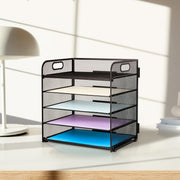 Black 5-Tier Mesh Paper & Letter Tray with Handle