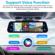 Mirror Dash Cam with Wireless Apple Carplay, Android Car with HD Rear View Camera, 9.66 Inch IPS Touchscreen Dual 1080P Rear View Mirror, Dash Cam Car, 2 Split Screens, Bluetooth
