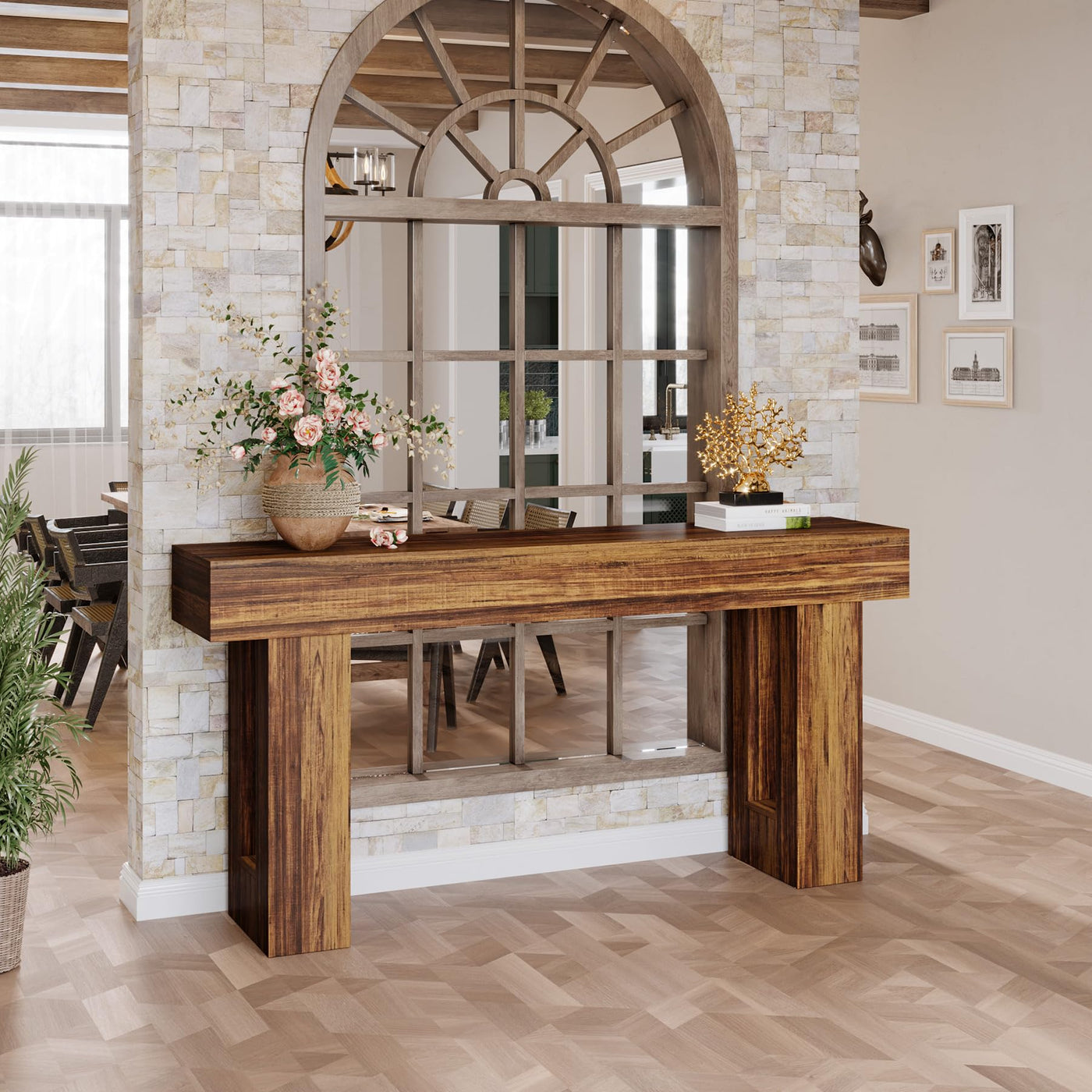 160 cm Rustic-Brown Farmhouse Console Table