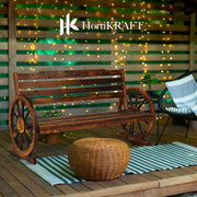 142 cm 3-Seat Fir-Wood Wagon-Wheel Garden Bench – Up to 300 kg