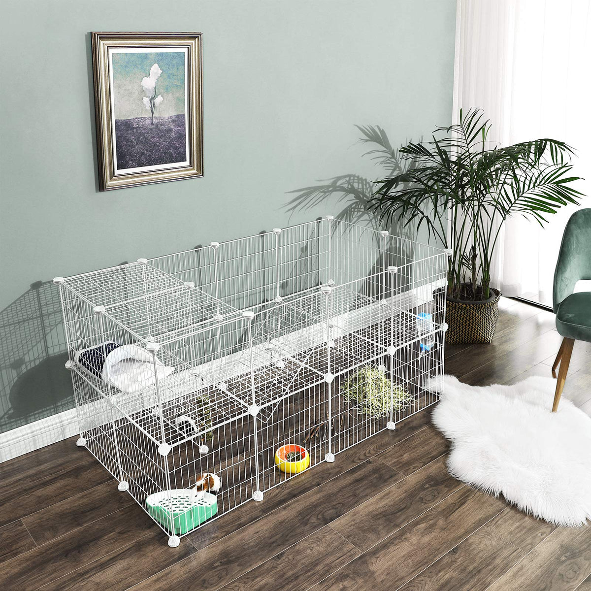 36-Panel Modular Metal Wire Small-Animal Enclosure – Two-Level Indoor Design