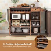 121 cm Rolling Kitchen Island with Drop Leaf, Wine Rack & Storage