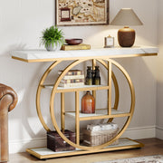 105 cm 4-Tier Industrial Console Table – White & Gold
