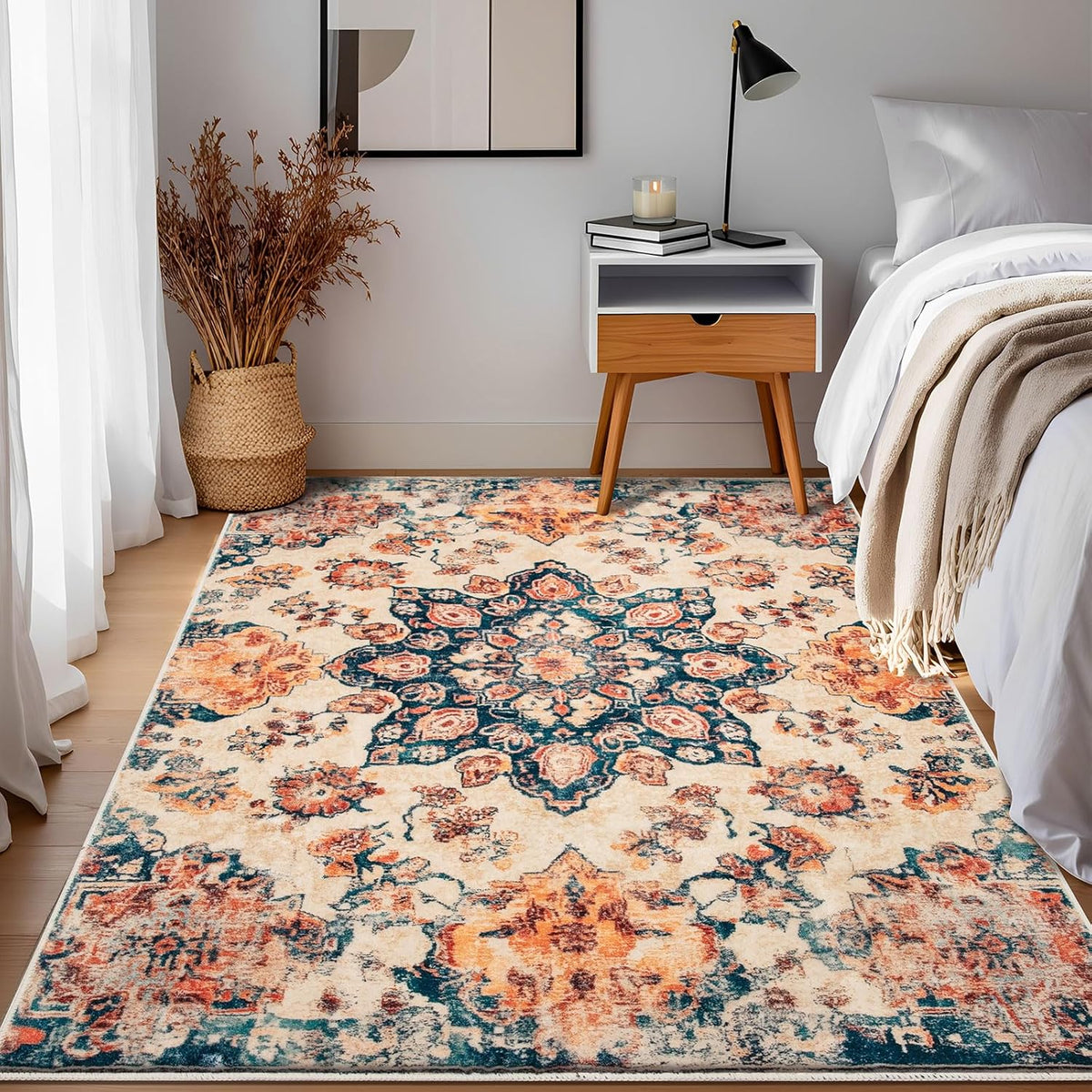 Caramel-Beige Vintage Washable Indoor Area Rug