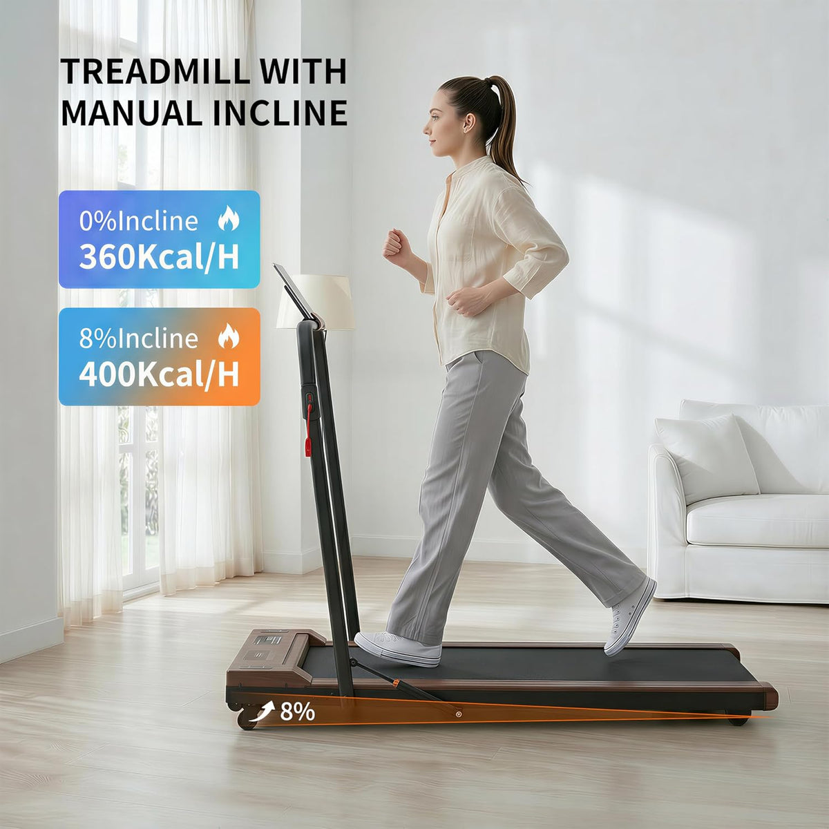 3-in-1 Under-Desk Walking Pad with 12% Incline