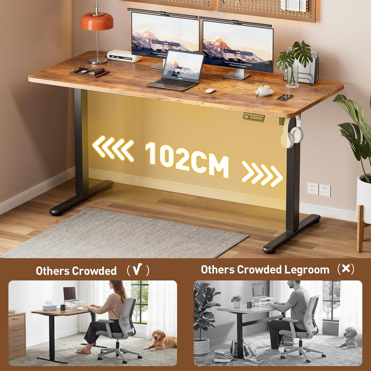 140 × 60 cm Electric Standing Desk with Hooks