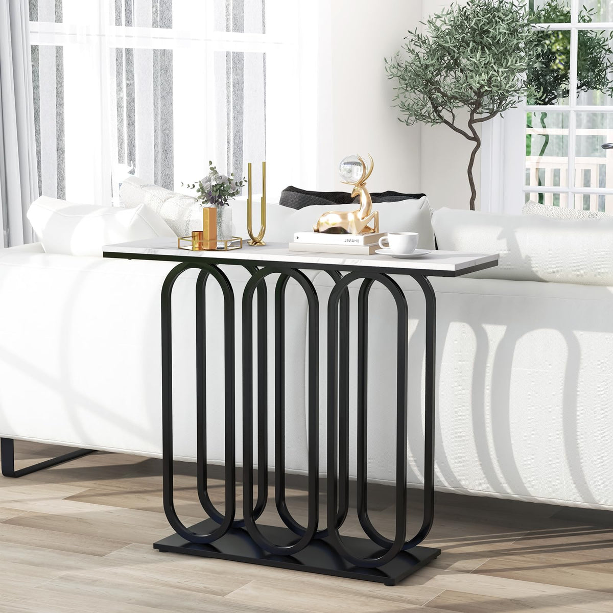 100 cm Faux-Marble Console Table – White & Black