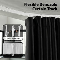 Artiss Room Divider, Ceiling Mounted Track Sets, Extra Wide Blackout Curtain, Flexible Bendable Tracks for Bedroom Privacy Partition Separator, DIY, Hooks, 1 Panel Black Drape and White Rail,254x213CM