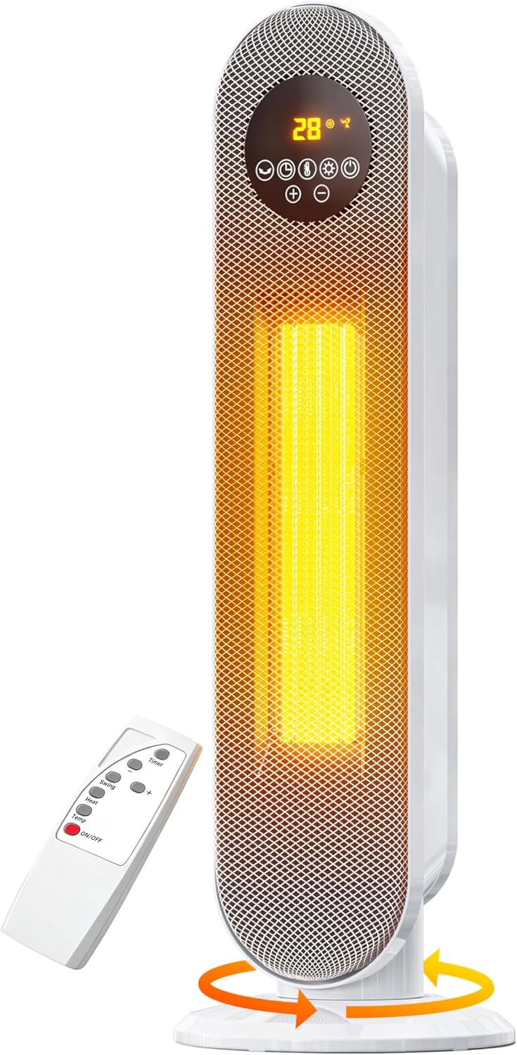 2000W Ceramic Tower Space Heater – Fast PTC Heating with Remote, 12H Timer & Oscillation