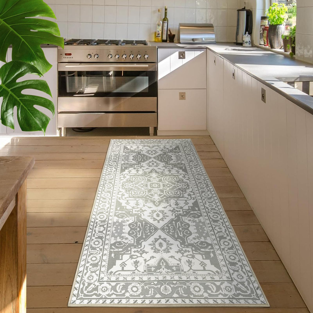 80 × 180 cm Grey Vintage Washable Runner