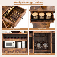 121 cm Rolling Kitchen Island with Drop Leaf, Wine Rack & Storage