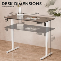 Electric Height Adjustable Standing Desk Whole-Piece Desktop Sit Stand Up Computer Desk Workstation with Memory Controller for Home, Office, Gaming 120×60cm (White Frame + Black Top)