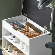 White 2-Tier Shoe Cabinet Bench with Folding Seat