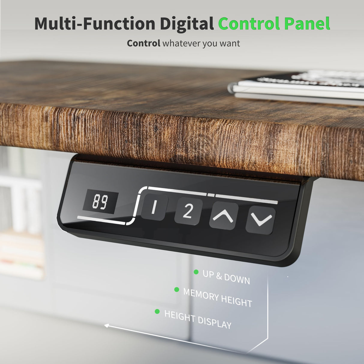 Electric Standing Desk 110x60cm (43.3"x23.6"), Height Adjustable Standing Desk with Splice Board, Stand Up Desk with Hook and Memory Smart Handset(Black Frame + Rustic Brown Desktop)