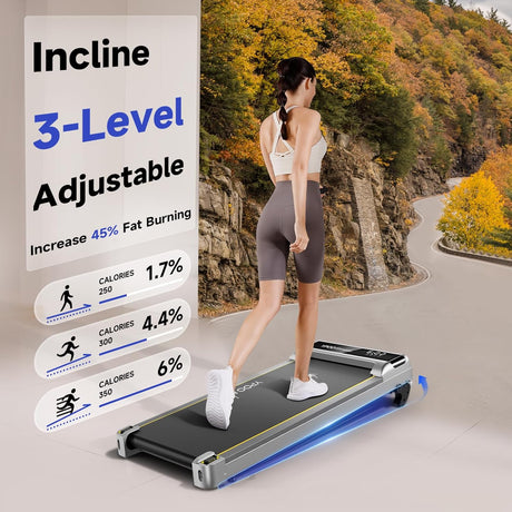 YPOO Walking Pad with Incline up to 6%, Treadmill for Home with LED Display, 136KG Portable Installation-Free Under Desk Treadmill with APP, Easy to Store Running Walking Machine