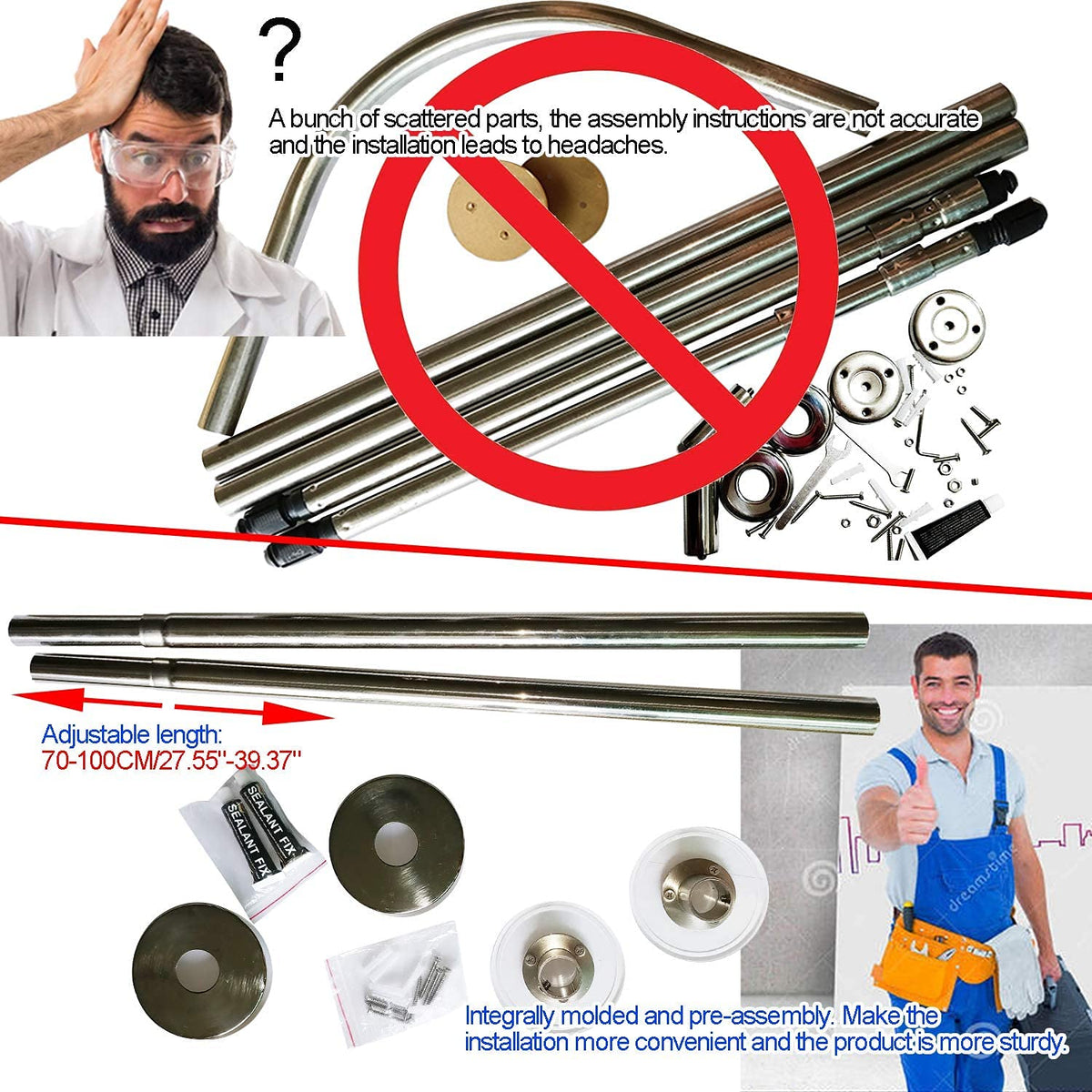 Adjustable L-Shaped Stainless Shower Curtain Rod – 70–100 cm