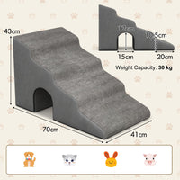 4-Tier Extra-Wide Grey Foam Pet Stairs with Washable Cover