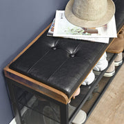 80 cm Padded Shoe Bench with Mesh Shelf – Rustic Brown